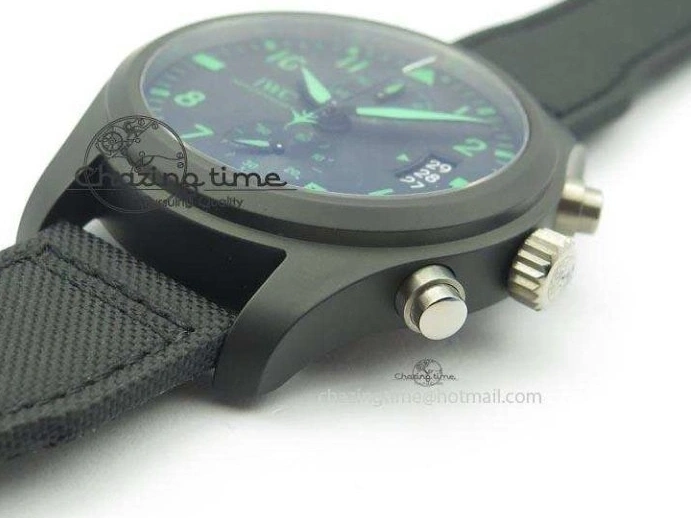 MIROTIME 0414 Pilot Chrono IW388003 Real Ceramic V6F Best Edition Green Markers On Black Nylon Strap A Effortless 7283